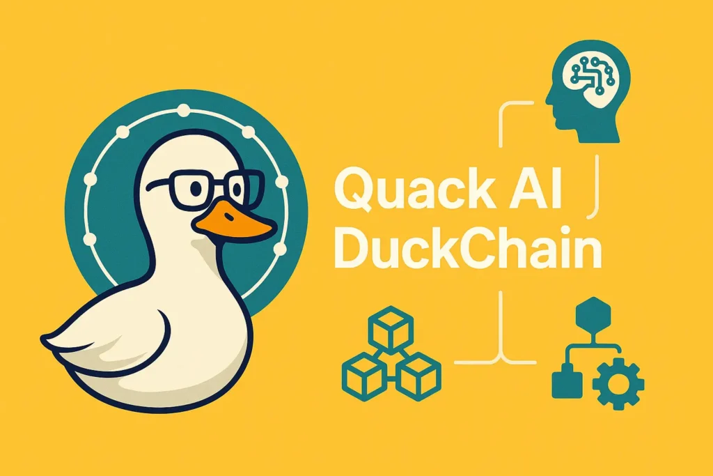 Visual representation of Quack AI DuckChain combining artificial intelligence, decentralized blockchain, and automation