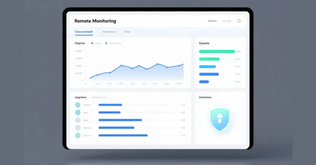 Centralized IT PC RMM dashboard monitoring multiple computers, servers, and endpoints through a cloud-based management system.