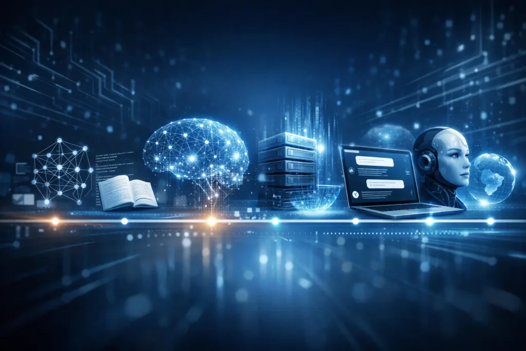 OpenAI timeline illustration showing the evolution of artificial intelligence from early research to modern AI systems
