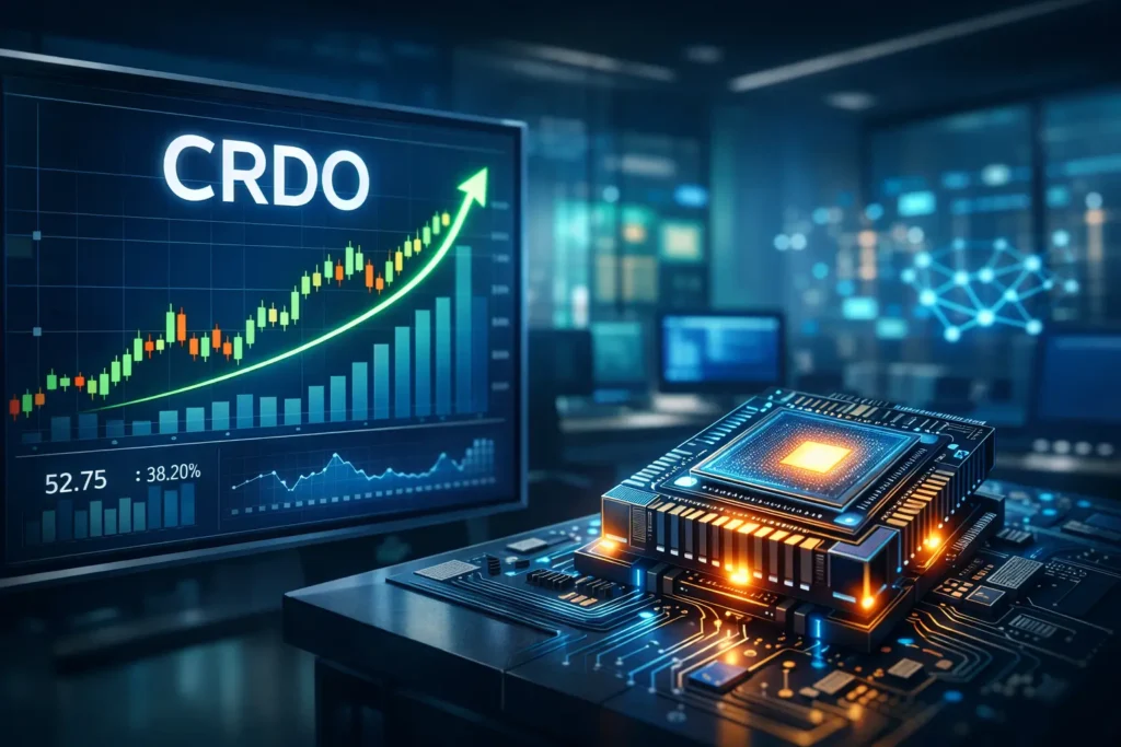 Credo Technology stock CRDO analysis 2026 showing growth chart and semiconductor innovation concept