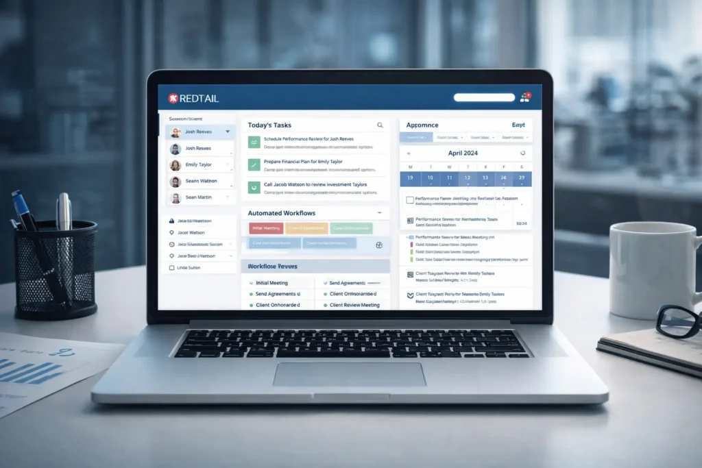 Redtail Technology CRM dashboard for financial advisors showing client management and wealth management tools
